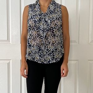 Ann Taylor Women 100% Silk Floral Ruffle Short Sleeves Blouse, Size S